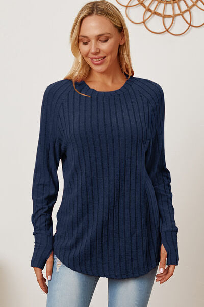 Full Size Ribbed Thumbhole Sleeve T-Shirt