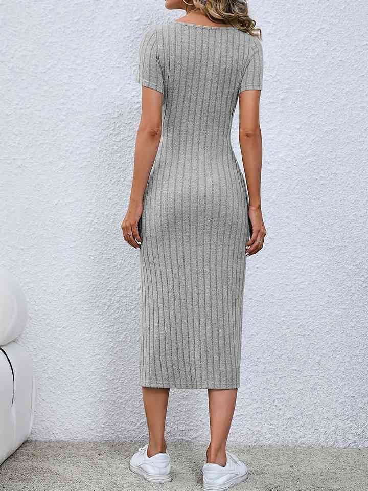 Short Sleeve Slit Midi Sweater Dress