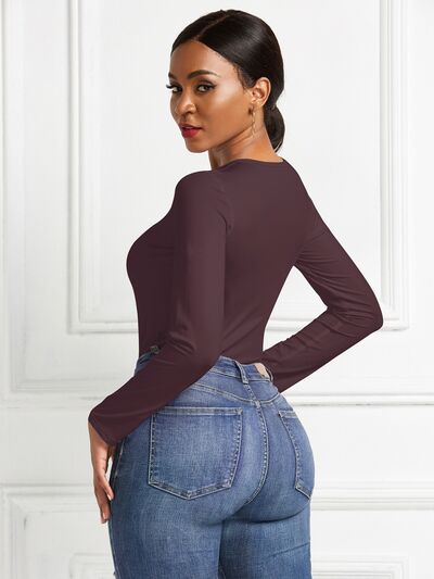 Round Neck Long Sleeve Stretchy Bodysuit