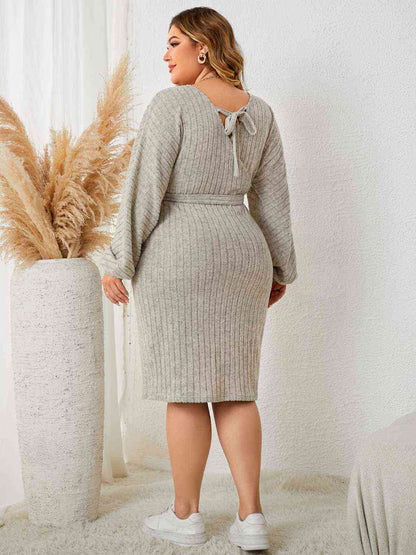 Plus Size Tie Waist Wrap Sweater Dress