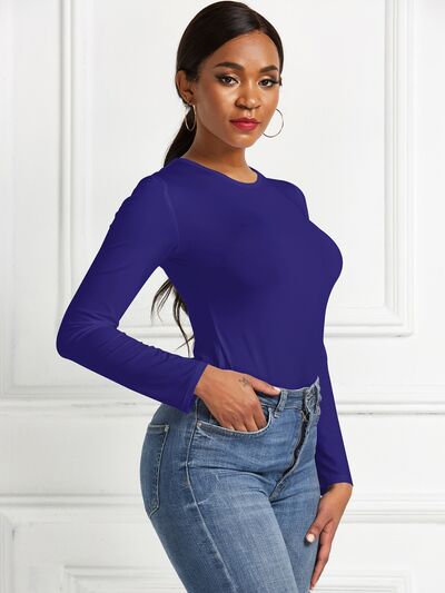 Round Neck Long Sleeve Stretchy Bodysuit