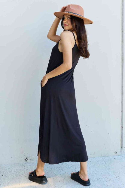 Full Size Cami Side Slit Maxi Dress in Black