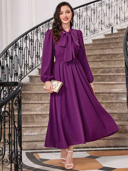 Tie-Neck Balloon Sleeve Dress