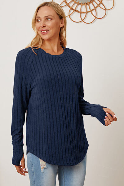 Full Size Ribbed Thumbhole Sleeve T-Shirt