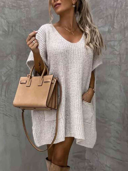 Short Sleeve Sweater Dress with Pockets