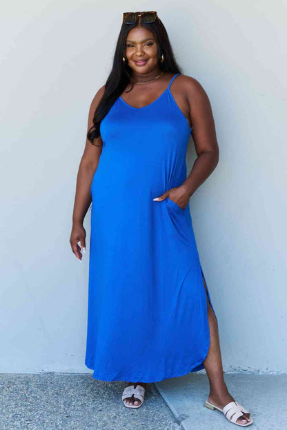 Full Size Cami Side Slit Maxi Dress in Royal Blue