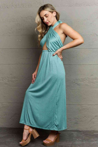 Criss Cross Halter Neck Maxi Dress