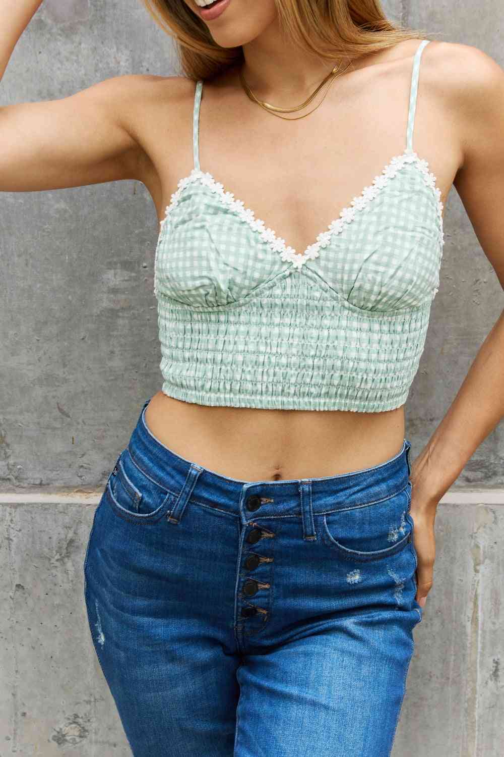 Daisy Trim Smocked Bustier in Sage