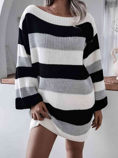 Striped Long Sleeve Mini Sweater Dress