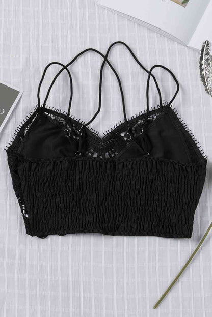 Smocked Eyelash Trim Lace Bralette