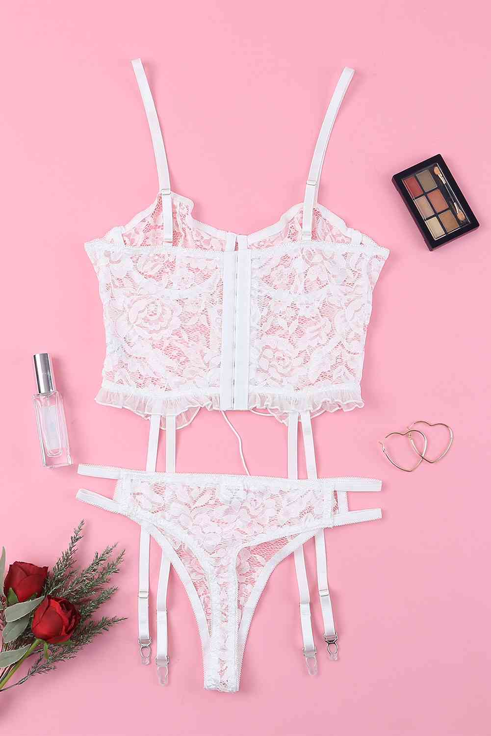 Laced-Up Frill Trim Lingerie Set