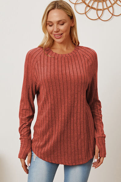 Full Size Ribbed Thumbhole Sleeve T-Shirt