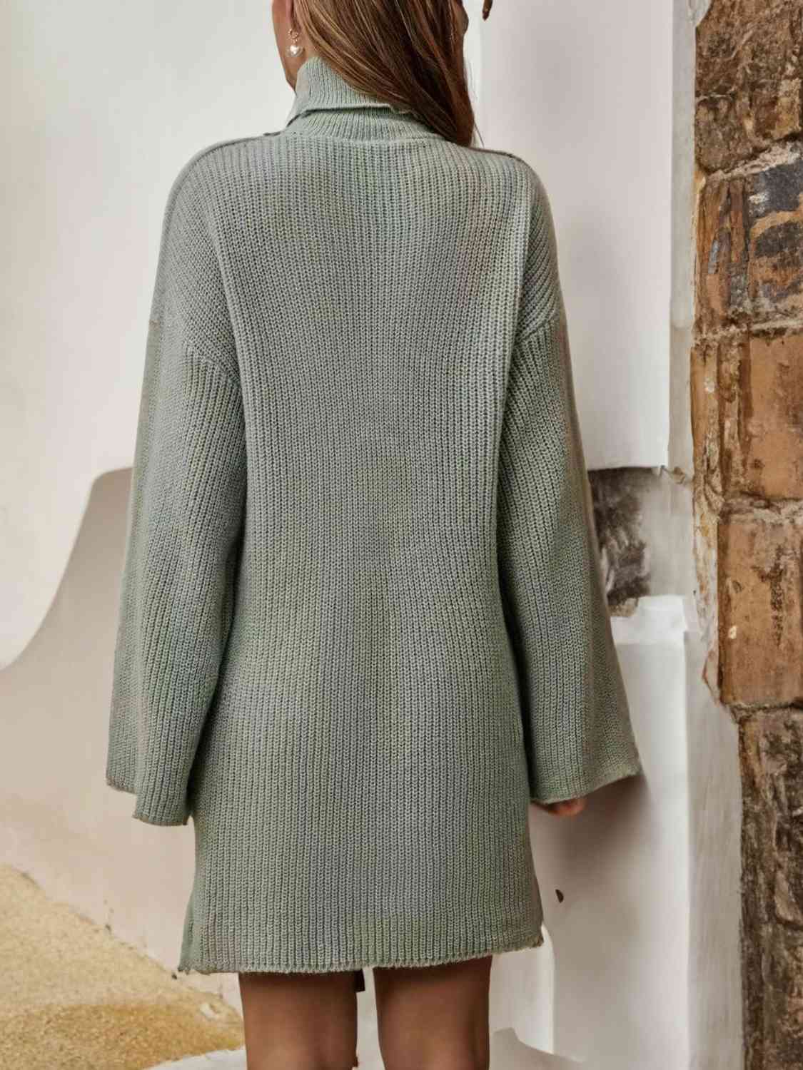 Turtleneck Dropped Shoulder Sweater Dress