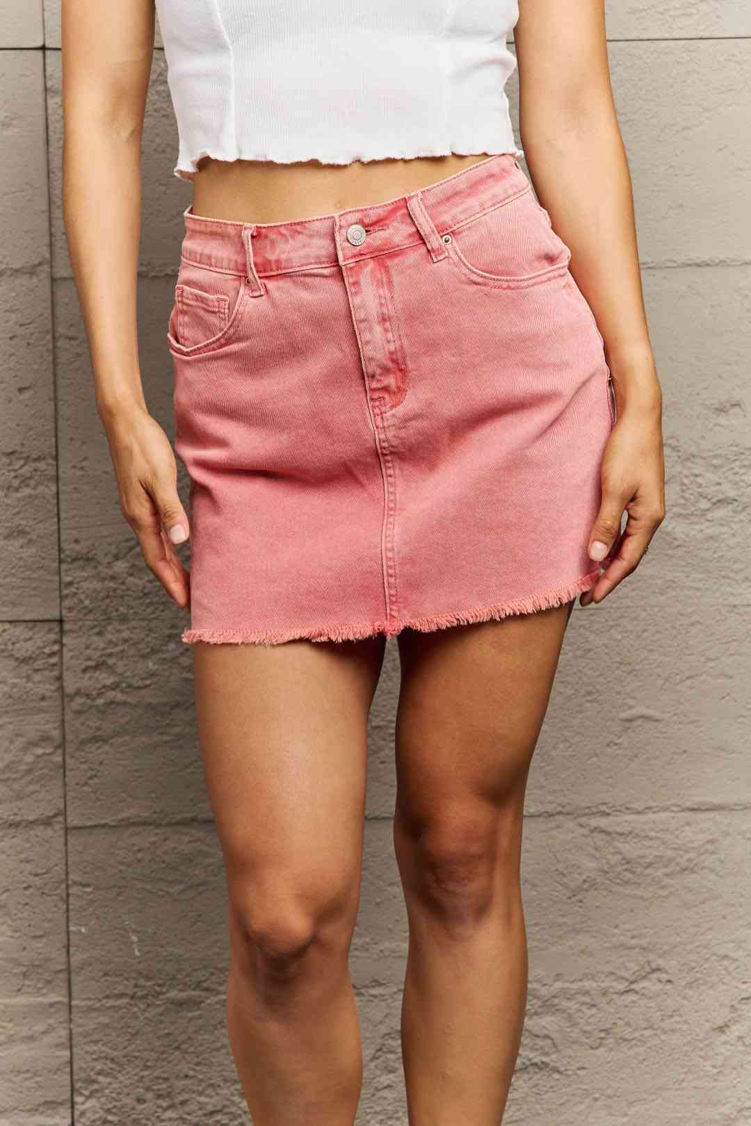 Acid Wash Frayed Hem Skirt