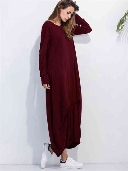 Full Size Round Neck Long Sleeve Sweatshirt Dress