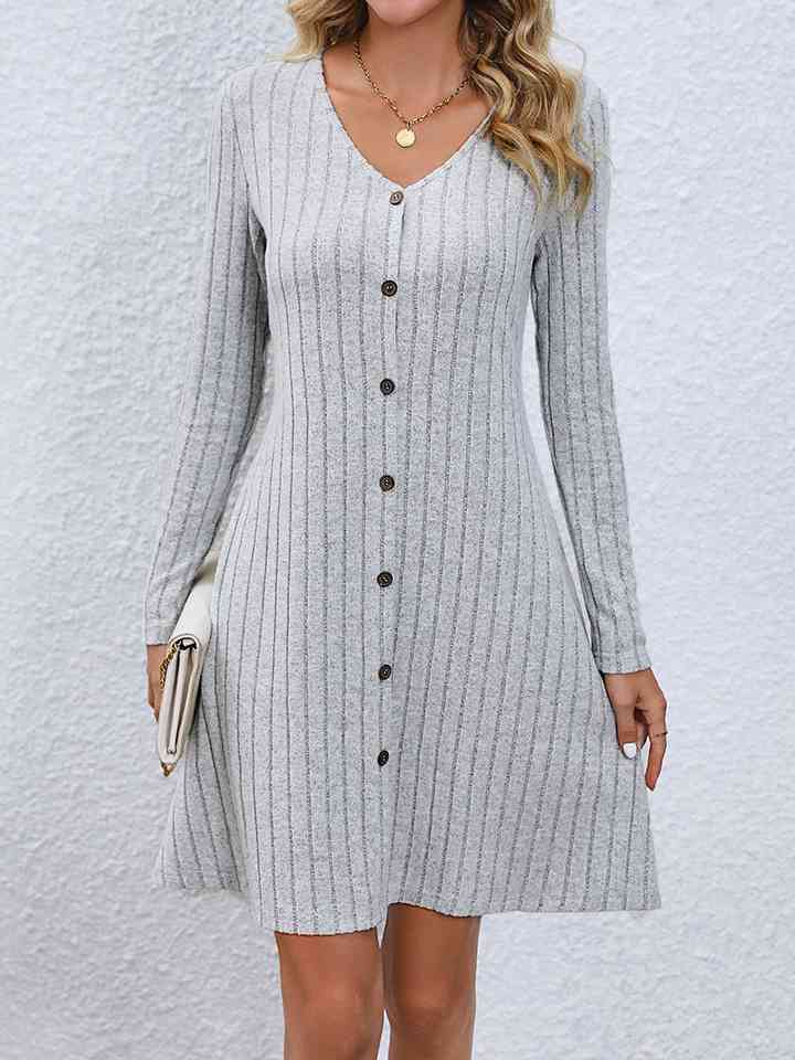 V-Neck Long Sleeve Mini Sweater Dress