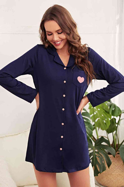 Lapel Collar Night Shirt Dress