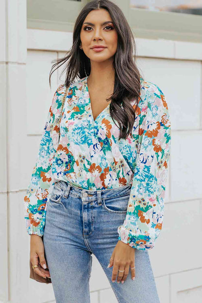 Floral Long Balloon Sleeve Bodysuit