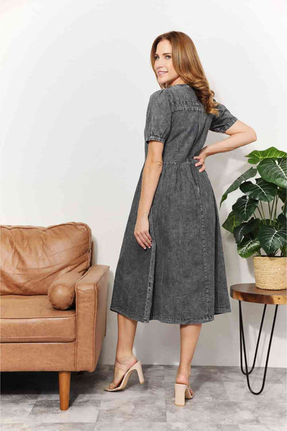 Full Size Washed Chambray Midi Dress