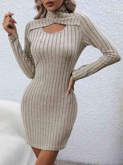 Long Sleeve Ribbed Sweater Dress