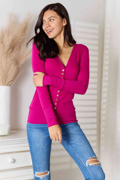 Zenana Full Size V-Neck Long Sleeve Cardigan