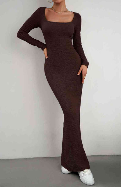 Long Sleeve Square Neck Maxi Bodycon Dress