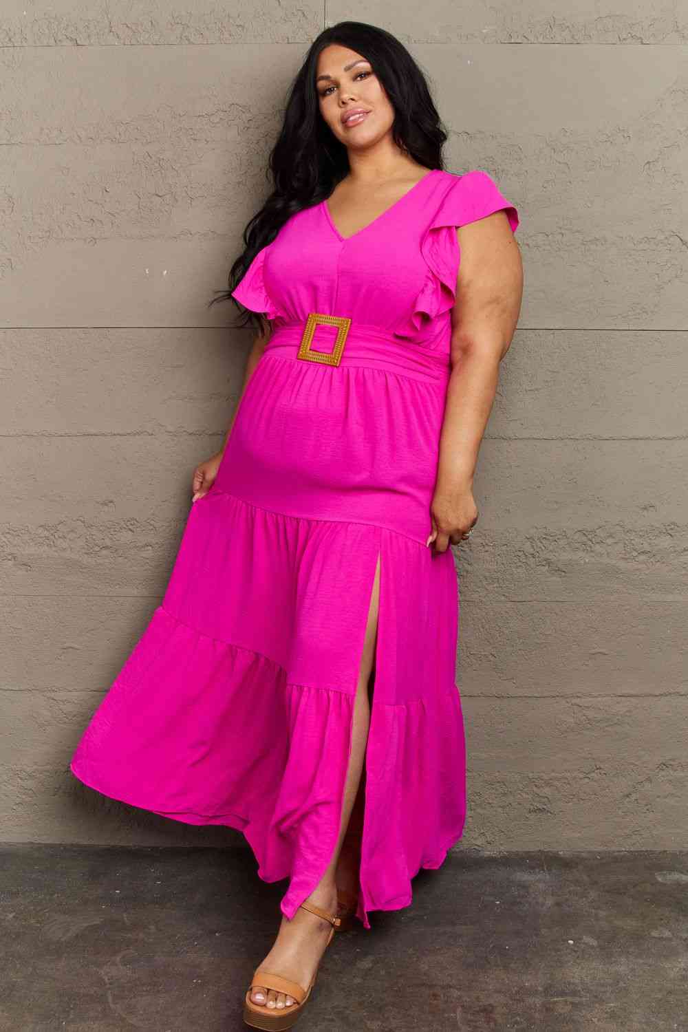 Plus Size Tiered Side Slit Maxi Dress