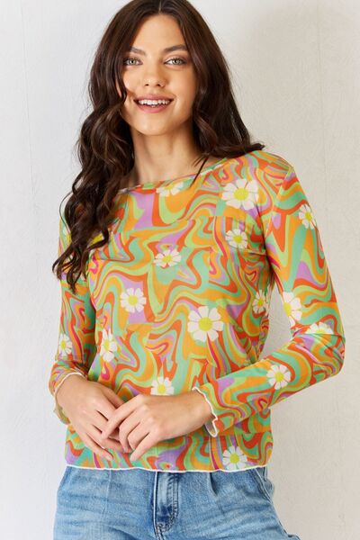 J.NNA Groovy Swirl Long Sleeve Mesh Top