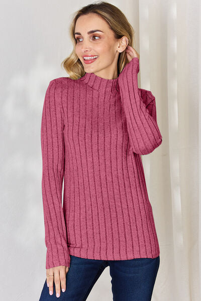 Full Size Ribbed Mock Neck Long Sleeve T-Shirt