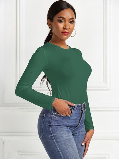 Round Neck Long Sleeve Stretchy Bodysuit