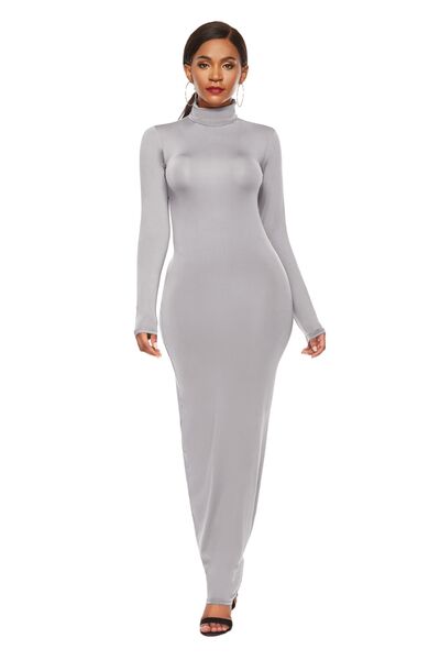 Mock Neck Long Sleeve Maxi Slim Dress