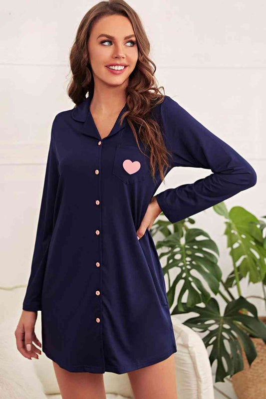 Lapel Collar Night Shirt Dress