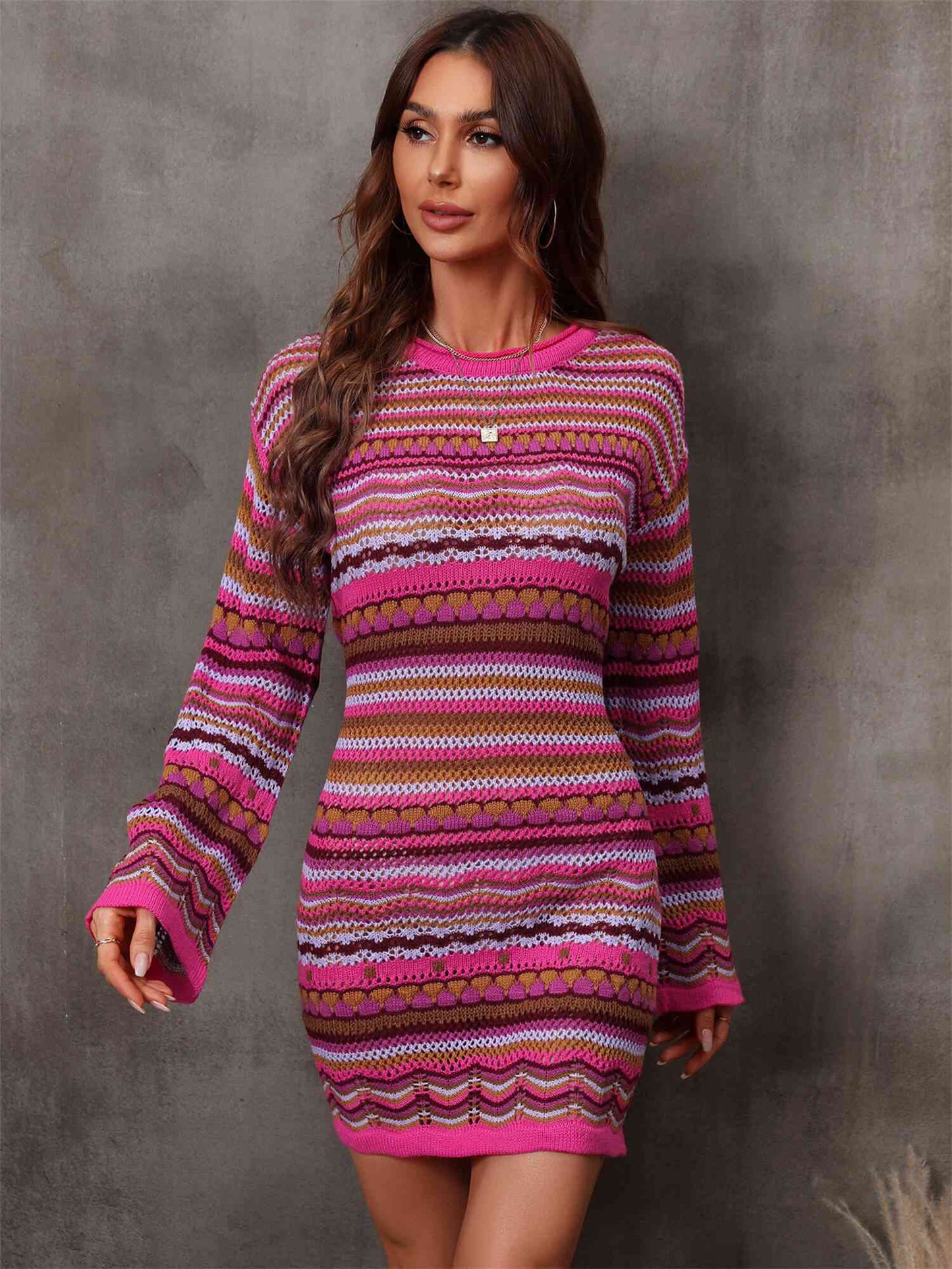 Multicolored Stripe Dropped Shoulder Sweater Dress