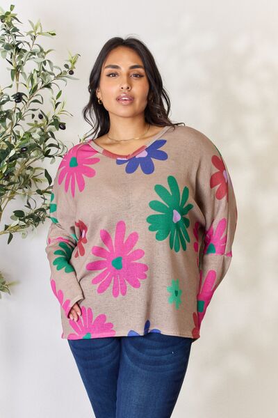 Hopely Full Size Floral V-Neck Long Sleeve Top