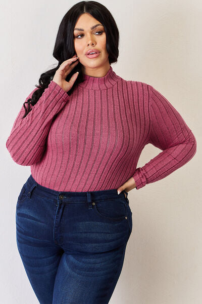 Full Size Ribbed Mock Neck Long Sleeve T-Shirt