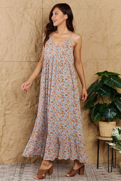 Full Size Floral Halter Neck Maxi Dress